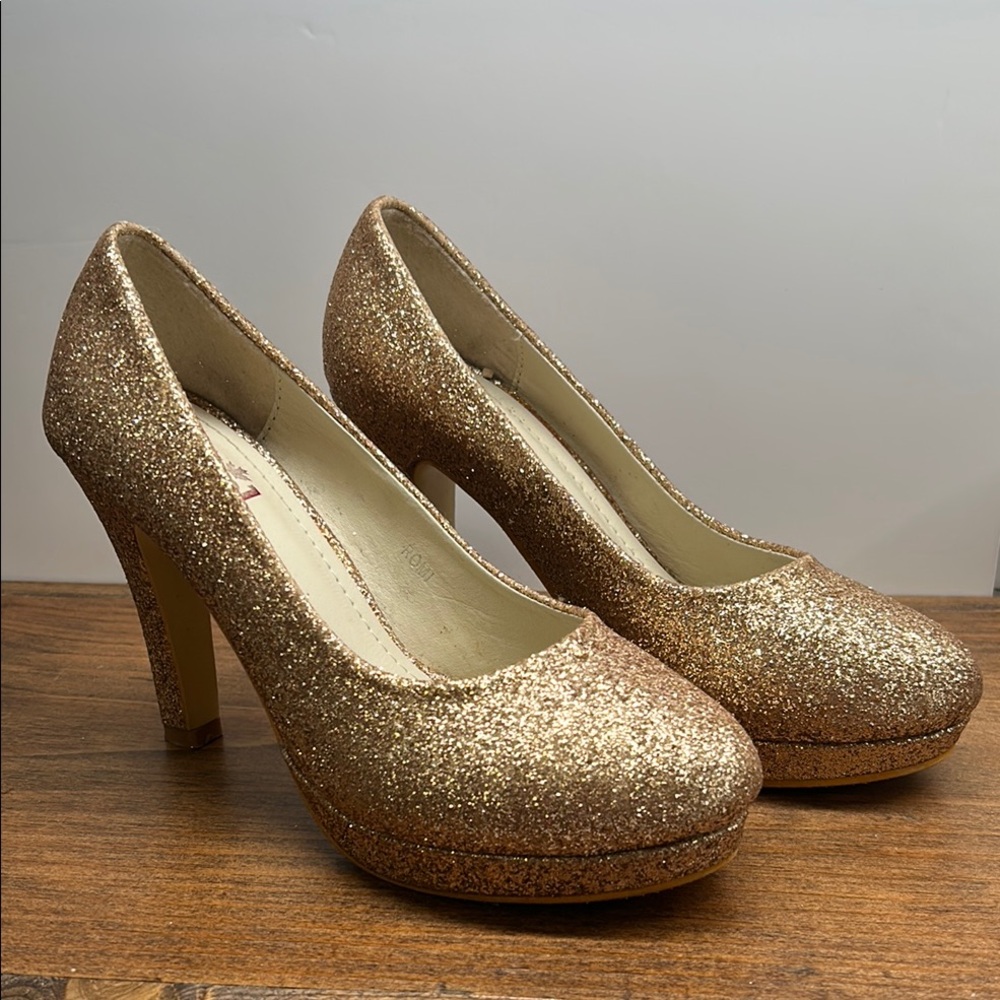 💕 Vintage Elegant Gold Glitter Pumps S2 Canada Style Romi Size 38